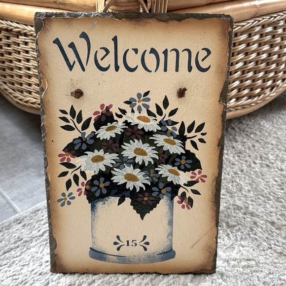 Other - Hand-Painted Shasta Daisy & Crock Slate with Leather Hanger-Excellent Condition